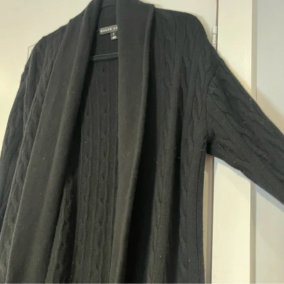 Ralph Lauren Cashmere Cable Knit Cardigan Small Sweater Black Label Duster RARE - Picture 7 of 8